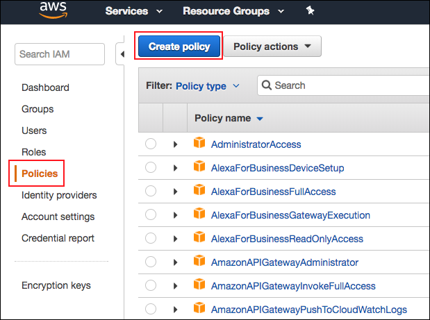 Screenshot of choosing "Create policy"