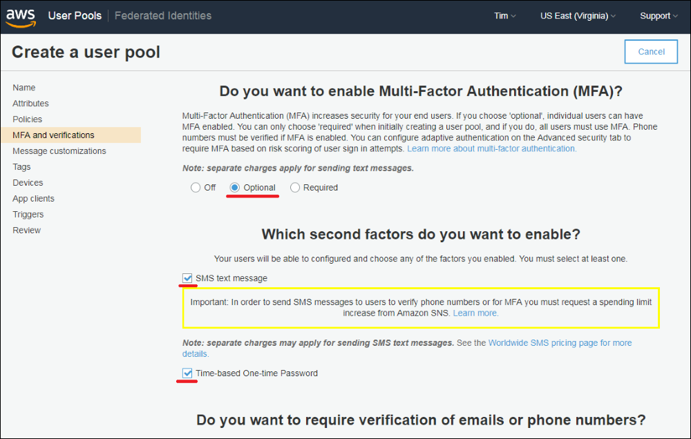Screenshot of the "MFA and verifications" tab