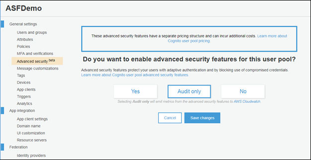 Screenshot of the "Advanced security" tab