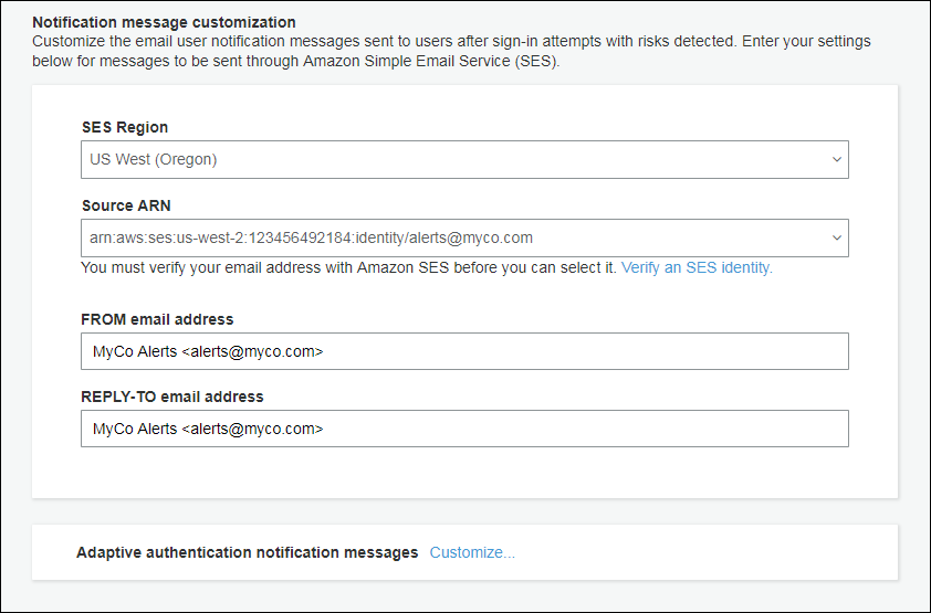 Screenshot of notification message customization