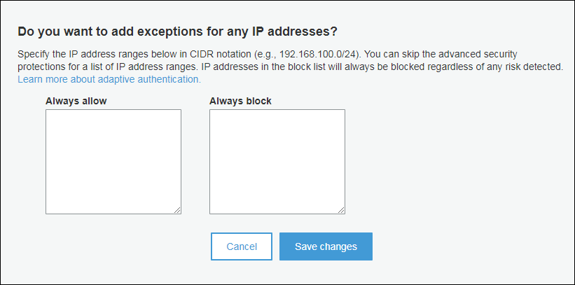 Screenshot of adding exceptions for IP addresses