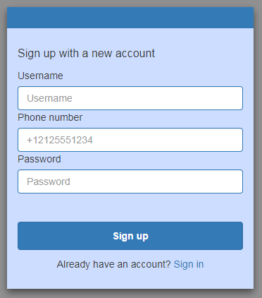 Screenshot of a sign-up page