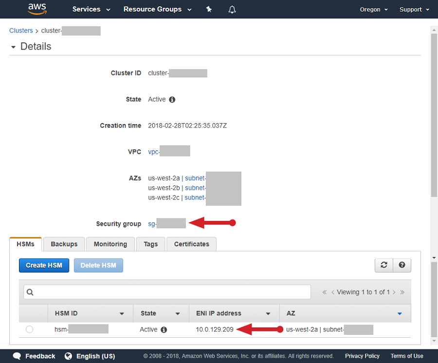 Details of CloudHSM Cluster