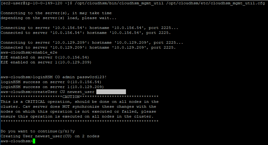 Connecting to the 2-node CloudHSM cluster