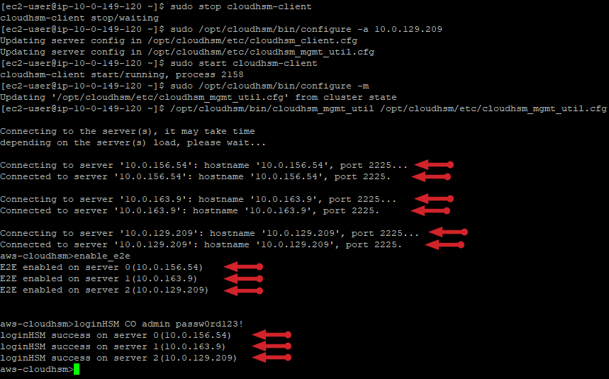 Connecting to a 3-node CloudHSM cluster