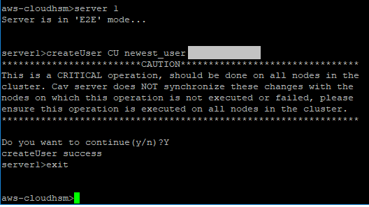 Adding a user to a single-node of a 3-node CloudHSM cluster