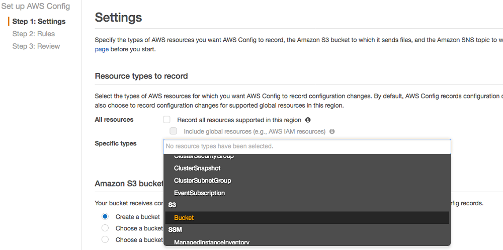The Settings dialog box showing the "Specific types" list