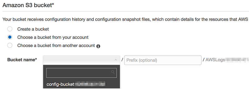 Selecting an existing S3 bucket
