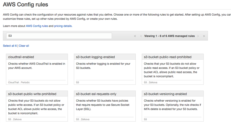 AWS Config rules dialog