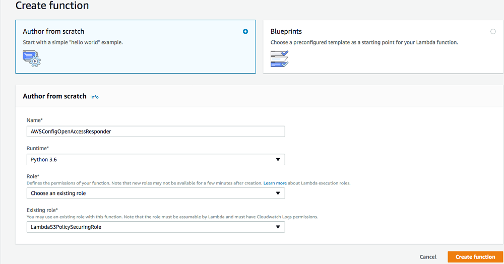 The "Create function" dialog