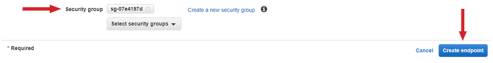 Figure 5: Associate a security group and create the endpoint