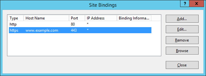 Figure 10: Adding site bindings