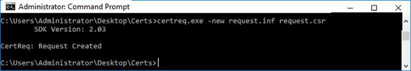 Figure 7: Output from certreq.exe showing that the CSR has been created