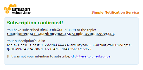 Figure 3: Subscription confirmation