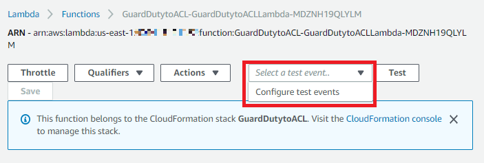 Figure 8: Select "Configure test events" from the drop-down list