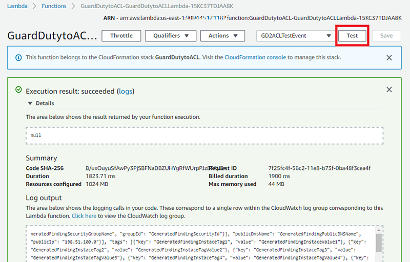 Figure 10: The "Test" button and the "succeeded" message