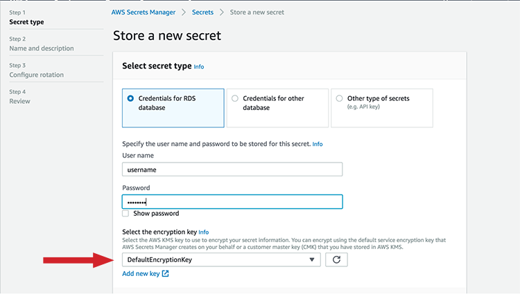 Figure 2: Choose either DefaultEncryptionKey or use a CMK