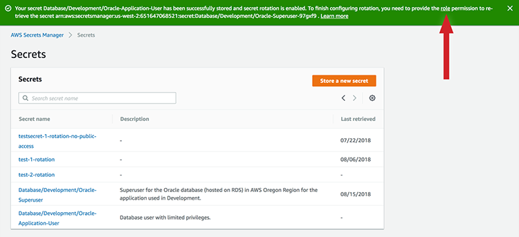 Figure 7: Select the "role" link that's in the confirmation notification 