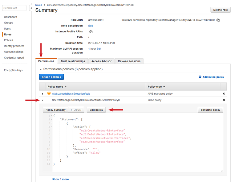 Figure 8: Edit the policy on the "Permissions" tab