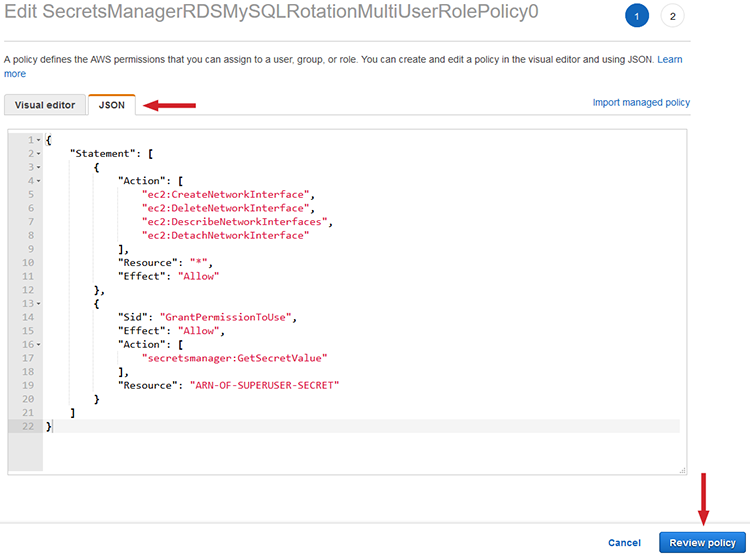 Figure 9: Edit the policy