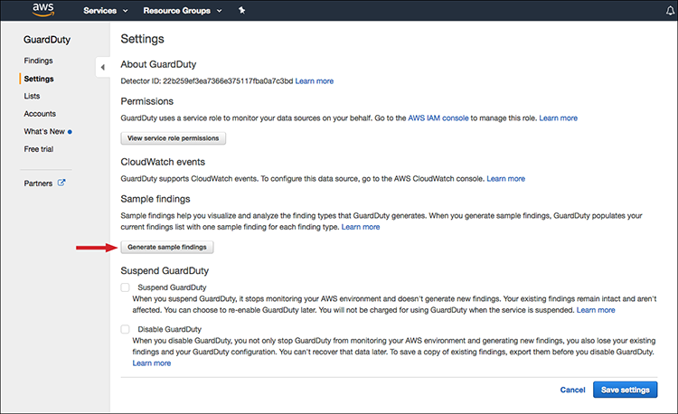 Figure 12: The "Generate sample findings" button