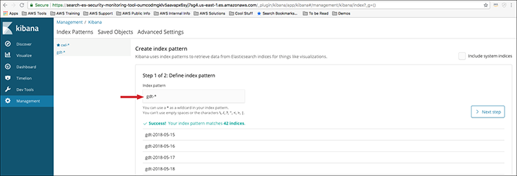 Figure 13: The "Create index pattern" page