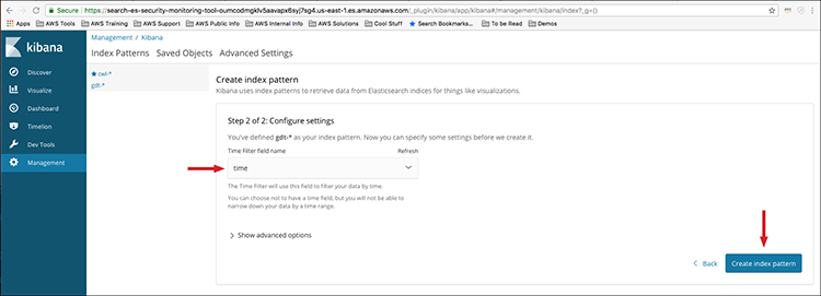 Figure 14: The "Time Filter field name" list