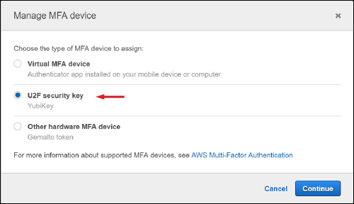 Figure 2: Selecting your U2F security key