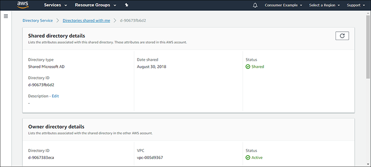 Figure 6: Shared account details example