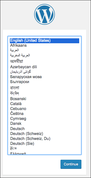 Figure 2: WordPress setup page for the Amazon EKS deployment