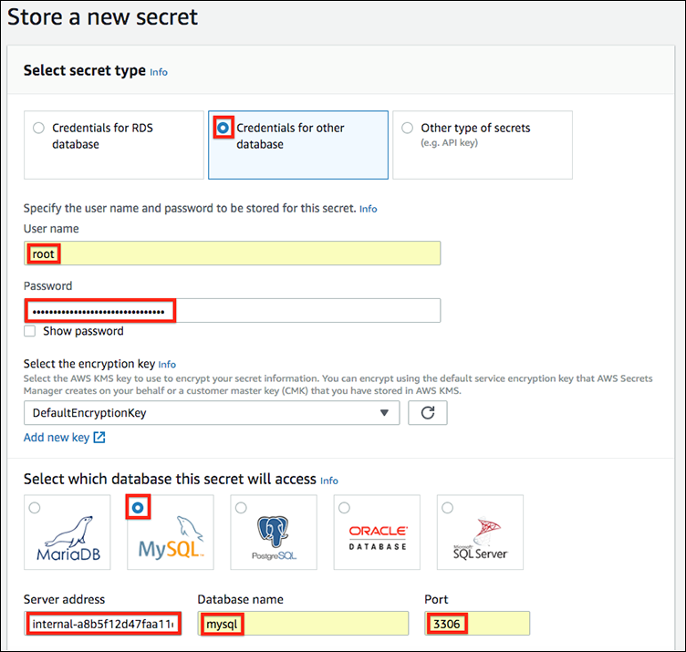 Figure 3: Store a new secret in AWS Secrets Manager