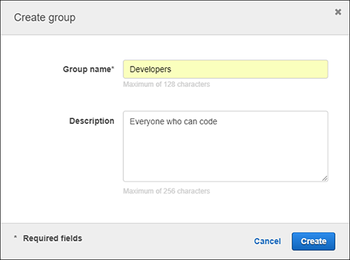 Figure 6: Adding a name and description to your new group