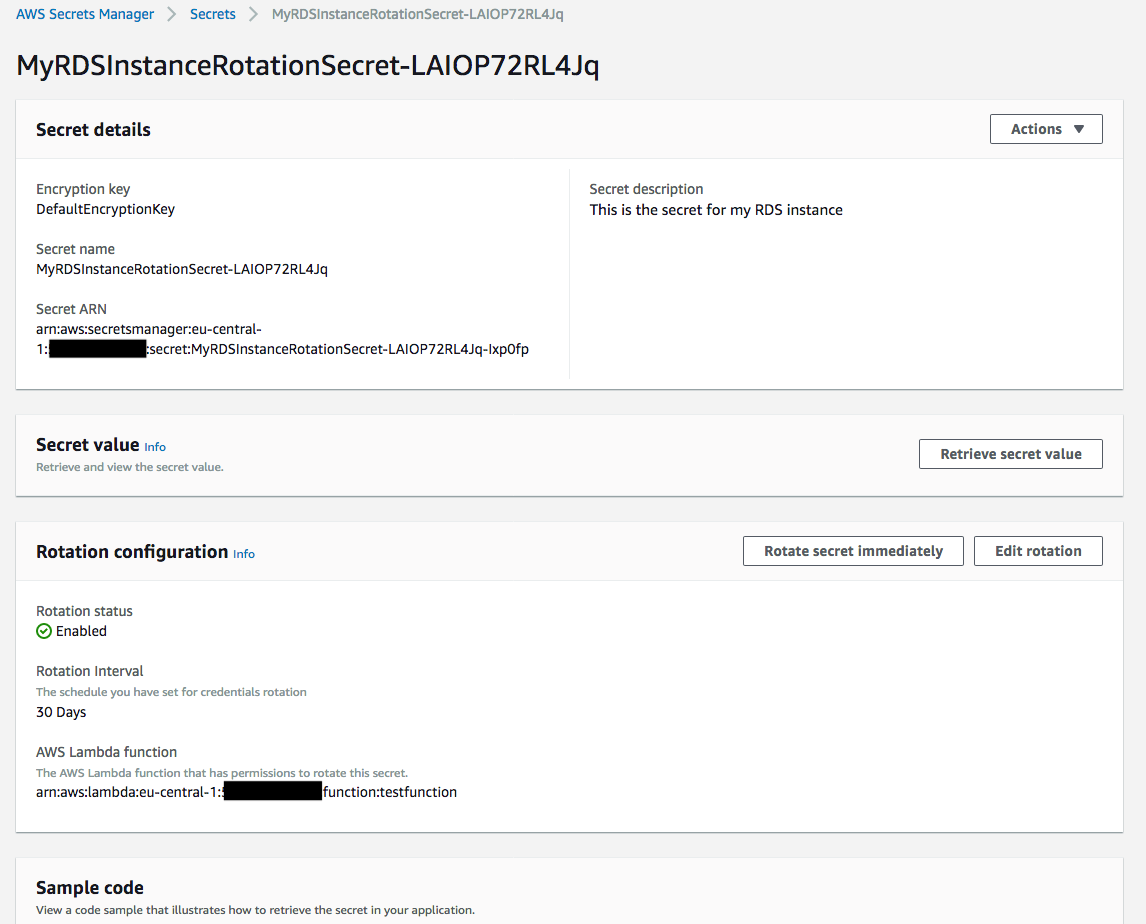 Figure 3: Verify the stack successfully created the secret