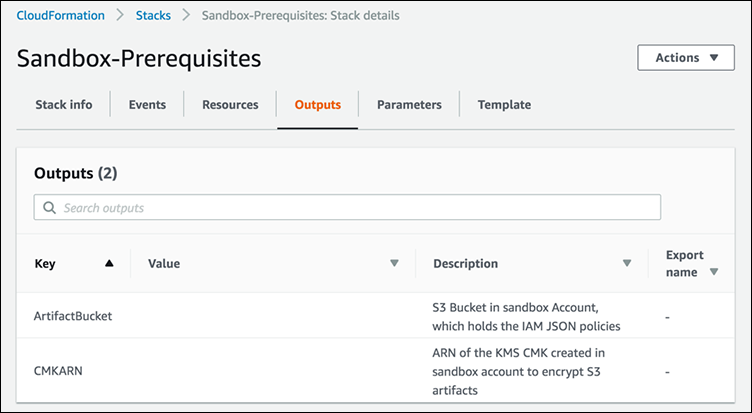 Figure 3: CloudFormation Outputs tab