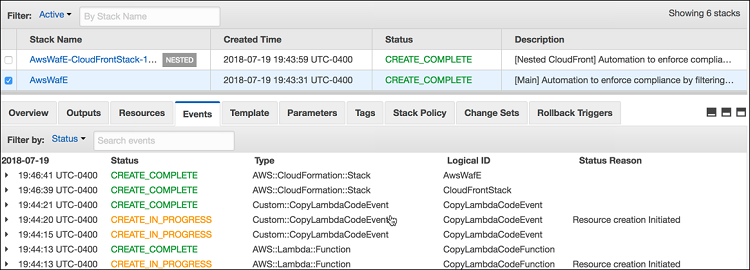 Figure 4: Look for "CREATE_COMPLETE" as the "Status"
