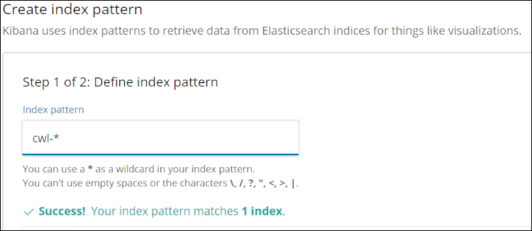 Figure 2: Define the index pattern