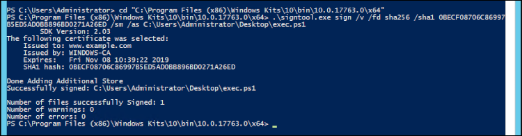 Figure 8: Sign your binary with your newly generated certificate