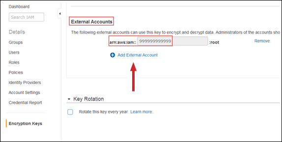 图 2：输入目标账户 ID，然后选择“添加外部账户”