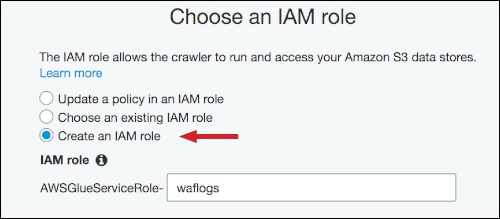 Figure 13: Choose "Create an IAM role," and enter a name