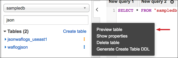 Figure 17: Choose "Preview table" to view the data