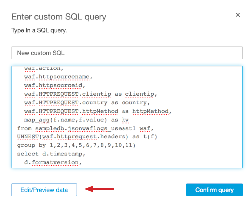 Figure 19: Paste the SQL query in "New custom SQL query"