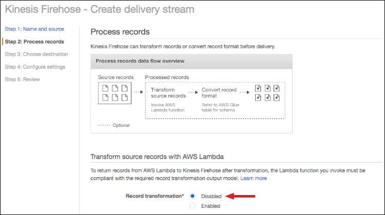 Figure 3: Select "Disabled" for record transformations