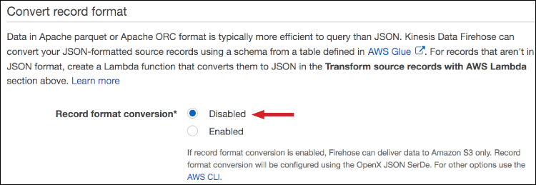 Figure 4: Choose "Disabled" to not convert the JSON object