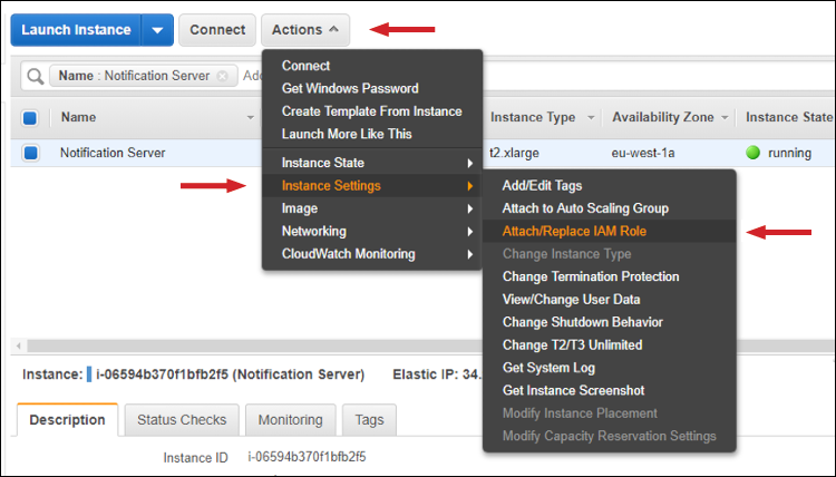 Figure 10: Select "Attach/Replace IAM Role"