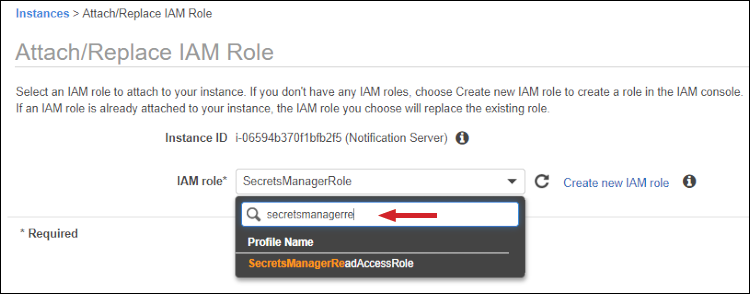 Figure 11: Example "Attach/Replace IAM Role"