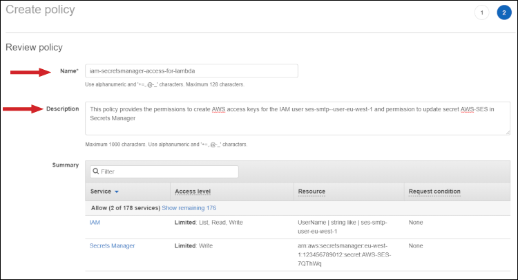 Figure 14: Specify a name and description for the policy