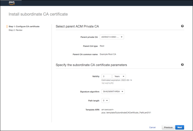Figure 2: Walk through each step with the ACM Private CA console wizard