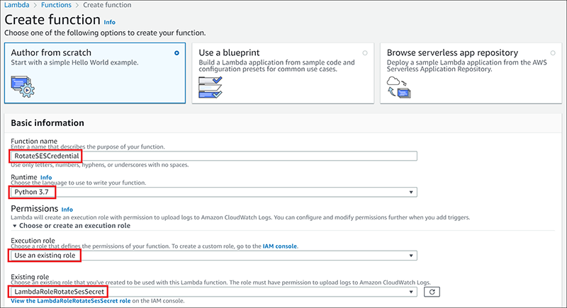 Figure 15: Settings on the "Create function" page