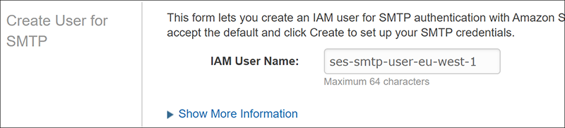 Figure 4: Make a note of SES IAM User Name