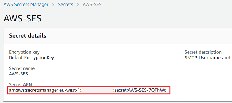 Figure 8: Make a note of the Secret ARN